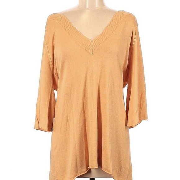 Sisters Womens Peach 3/4 Sleeve V Neck Knitted Pullover Sweater Dress Size Large - Picture 1 of 9